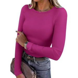 image:imageANRABESS Women Long Sleeve Thermal Shirt Fleece Tops 2026 Fall Winter Crew Neck Casual Base Layer TShirts Warm UndershirtsHot Pink