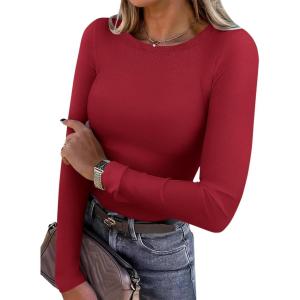 image:imageANRABESS Women Long Sleeve Thermal Shirt Fleece Tops 2026 Fall Winter Crew Neck Casual Base Layer TShirts Warm UndershirtsRed