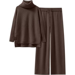 image:imageANRABESS Women Two Piece Outfits Oversized Turtleneck Knit Pullover Sweater Top Wide Leg Pants Lounge Set Sweatsuit 2025 FallChocola
