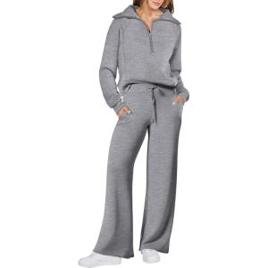 image:imageANRABESS Womens 2 Piece Outfits Half Zip Sweatshirt amp Wide Leg Pants Airport Travel Lounge Matching Sets Sweatsuits ClothingGrey
