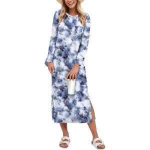 image:imageANRABESS Womens 34 Sleeve Striped Slit Midi T Shirt Dresses 2026 Summer Casual Beach Vacation Clothes Spring Travel SundressPrint Blue Black