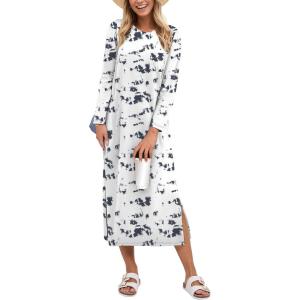 image:imageANRABESS Womens 34 Sleeve Striped Slit Midi T Shirt Dresses 2026 Summer Casual Beach Vacation Clothes Spring Travel SundressPrint White