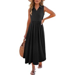 image:imageANRABESS Womens Casual Dress Summer Sleeveless V Neck Sundress Aline Flowy Beach Maxi Dresses Travel 2026 Vacation OutfitsBlack