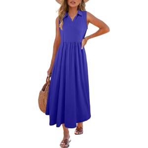 image:imageANRABESS Womens Casual Dress Summer Sleeveless V Neck Sundress Aline Flowy Beach Maxi Dresses Travel 2026 Vacation OutfitsRoyal Blue