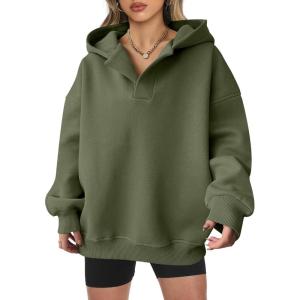 image:imageANRABESS Womens Oversized Hoodies V Neck Sweatshirts Fleece Long Sleeve Pullover Y2K Clothes 2025 Fall Trendy OutfitsArmy Green