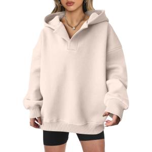 image:imageANRABESS Womens Oversized Hoodies V Neck Sweatshirts Fleece Long Sleeve Pullover Y2K Clothes 2025 Fall Trendy OutfitsBeige