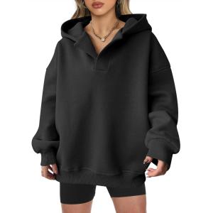 image:imageANRABESS Womens Oversized Hoodies V Neck Sweatshirts Fleece Long Sleeve Pullover Y2K Clothes 2025 Fall Trendy OutfitsBlack