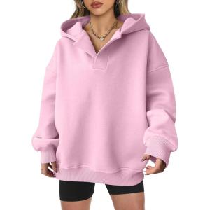 image:imageANRABESS Womens Oversized Hoodies V Neck Sweatshirts Fleece Long Sleeve Pullover Y2K Clothes 2025 Fall Trendy OutfitsBright Pink