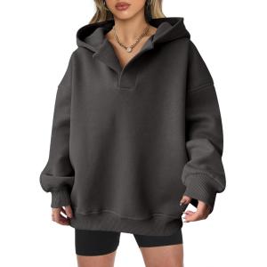 image:imageANRABESS Womens Oversized Hoodies V Neck Sweatshirts Fleece Long Sleeve Pullover Y2K Clothes 2025 Fall Trendy OutfitsDark Grey