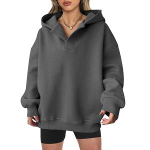 image:imageANRABESS Womens Oversized Hoodies V Neck Sweatshirts Fleece Long Sleeve Pullover Y2K Clothes 2025 Fall Trendy OutfitsDeep Grey