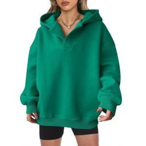 image:imageANRABESS Womens Oversized Hoodies V Neck Sweatshirts Fleece Long Sleeve Pullover Y2K Clothes 2025 Fall Trendy OutfitsGreen