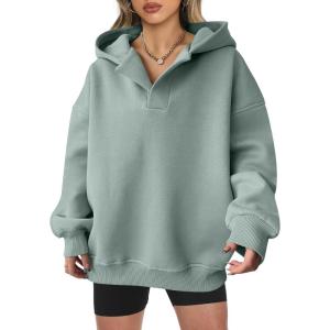 image:imageANRABESS Womens Oversized Hoodies V Neck Sweatshirts Fleece Long Sleeve Pullover Y2K Clothes 2025 Fall Trendy OutfitsSage Green