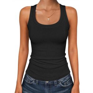 image:imageANRABESS Womens Sleeveless Square Neck Tank Tops Summer Racerback Workout Top Ribbed Knit Slim Fit Basic 2026 Casual ClothesBlack
