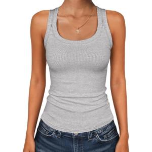 image:imageANRABESS Womens Sleeveless Square Neck Tank Tops Summer Racerback Workout Top Ribbed Knit Slim Fit Basic 2026 Casual ClothesBright Grey