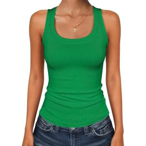 image:imageANRABESS Womens Sleeveless Square Neck Tank Tops Summer Racerback Workout Top Ribbed Knit Slim Fit Basic 2026 Casual ClothesGreen
