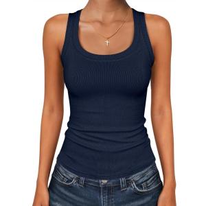 image:imageANRABESS Womens Sleeveless Square Neck Tank Tops Summer Racerback Workout Top Ribbed Knit Slim Fit Basic 2026 Casual ClothesNavy Blue