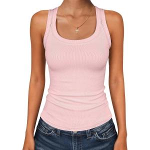 image:imageANRABESS Womens Sleeveless Square Neck Tank Tops Summer Racerback Workout Top Ribbed Knit Slim Fit Basic 2026 Casual ClothesPink