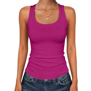 image:imageANRABESS Womens Sleeveless Square Neck Tank Tops Summer Racerback Workout Top Ribbed Knit Slim Fit Basic 2026 Casual ClothesPurple Red