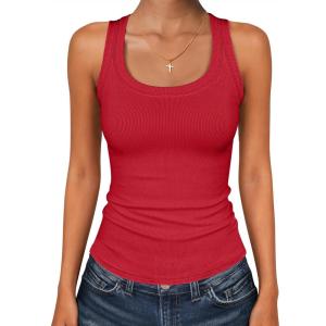 image:imageANRABESS Womens Sleeveless Square Neck Tank Tops Summer Racerback Workout Top Ribbed Knit Slim Fit Basic 2026 Casual ClothesRed