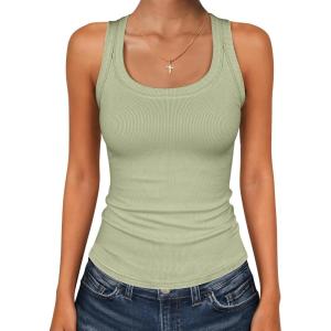 image:imageANRABESS Womens Sleeveless Square Neck Tank Tops Summer Racerback Workout Top Ribbed Knit Slim Fit Basic 2026 Casual ClothesSage Green