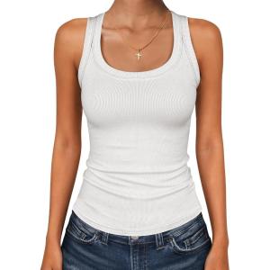 image:imageANRABESS Womens Sleeveless Square Neck Tank Tops Summer Racerback Workout Top Ribbed Knit Slim Fit Basic 2026 Casual ClothesWhite