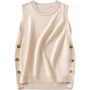 image:imageANRABESS Womens Sweater Vest Summer Sleeveless Crewneck Ribbed Knit Side Button Loose Pullover Tank Tops 2025 Fall OutfitsBeige