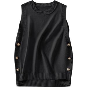 image:imageANRABESS Womens Sweater Vest Summer Sleeveless Crewneck Ribbed Knit Side Button Loose Pullover Tank Tops 2025 Fall OutfitsBlack