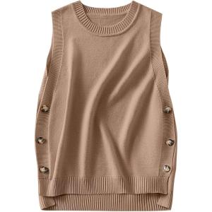 image:imageANRABESS Womens Sweater Vest Summer Sleeveless Crewneck Ribbed Knit Side Button Loose Pullover Tank Tops 2025 Fall OutfitsBrown