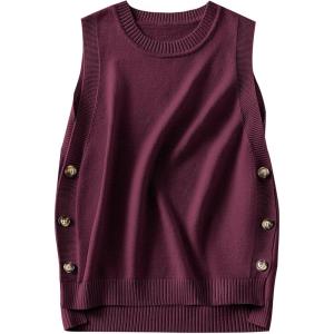 image:imageANRABESS Womens Sweater Vest Summer Sleeveless Crewneck Ribbed Knit Side Button Loose Pullover Tank Tops 2025 Fall OutfitsBurgundy