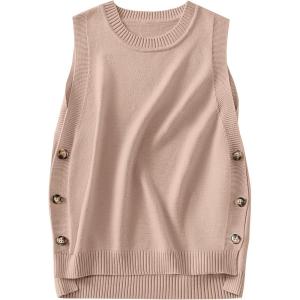 image:imageANRABESS Womens Sweater Vest Summer Sleeveless Crewneck Ribbed Knit Side Button Loose Pullover Tank Tops 2025 Fall OutfitsFlush Pink