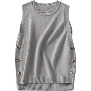 image:imageANRABESS Womens Sweater Vest Summer Sleeveless Crewneck Ribbed Knit Side Button Loose Pullover Tank Tops 2025 Fall OutfitsGray