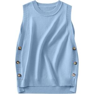 image:imageANRABESS Womens Sweater Vest Summer Sleeveless Crewneck Ribbed Knit Side Button Loose Pullover Tank Tops 2025 Fall OutfitsLight Blue