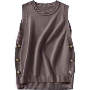 image:imageANRABESS Womens Sweater Vest Summer Sleeveless Crewneck Ribbed Knit Side Button Loose Pullover Tank Tops 2025 Fall OutfitsNutmeg