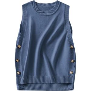 image:imageANRABESS Womens Sweater Vest Summer Sleeveless Crewneck Ribbed Knit Side Button Loose Pullover Tank Tops 2025 Fall OutfitsSteel Blue