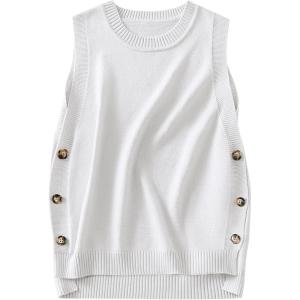 image:imageANRABESS Womens Sweater Vest Summer Sleeveless Crewneck Ribbed Knit Side Button Loose Pullover Tank Tops 2025 Fall OutfitsWhite