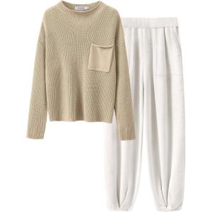 image:imageANRABESS Womens Two Piece Outfits Long Sleeve Knit Top Fall Sweater Set Oversized Pants Tracksuit Lounge Sets