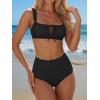 image:imageANRABESS Bikini Sets for Women Two Piece Swimsuit Cutout String Ruched High Waisted Bathing Suits Summer 2026 Beach SwimwearBlack