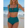 image:imageANRABESS Bikini Sets for Women Two Piece Swimsuit Cutout String Ruched High Waisted Bathing Suits Summer 2026 Beach SwimwearTeal Green