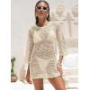 image:imageANRABESS Women 34 Sleeve Swimsuit Cover Up 2026 Summer Beach Vacation Clothes Crochet Knit Bathing Suit Swimwear Mini DressBeige