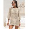 image:imageANRABESS Women 34 Sleeve Swimsuit Cover Up 2026 Summer Beach Vacation Clothes Crochet Knit Bathing Suit Swimwear Mini DressBeige
