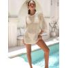 image:imageANRABESS Women 34 Sleeve Swimsuit Cover Up 2026 Summer Beach Vacation Clothes Crochet Knit Bathing Suit Swimwear Mini DressBeige
