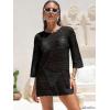 image:imageANRABESS Women 34 Sleeve Swimsuit Cover Up 2026 Summer Beach Vacation Clothes Crochet Knit Bathing Suit Swimwear Mini DressBlack