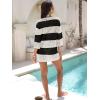 image:imageANRABESS Women 34 Sleeve Swimsuit Cover Up 2026 Summer Beach Vacation Clothes Crochet Knit Bathing Suit Swimwear Mini DressBlack White Stripe