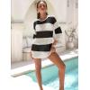 image:imageANRABESS Women 34 Sleeve Swimsuit Cover Up 2026 Summer Beach Vacation Clothes Crochet Knit Bathing Suit Swimwear Mini DressBlack White Stripe