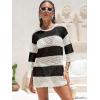 image:imageANRABESS Women 34 Sleeve Swimsuit Cover Up 2026 Summer Beach Vacation Clothes Crochet Knit Bathing Suit Swimwear Mini DressBlack White Stripe