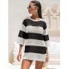 image:imageANRABESS Women 34 Sleeve Swimsuit Cover Up 2026 Summer Beach Vacation Clothes Crochet Knit Bathing Suit Swimwear Mini DressBlack White Stripe