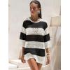 image:imageANRABESS Women 34 Sleeve Swimsuit Cover Up 2026 Summer Beach Vacation Clothes Crochet Knit Bathing Suit Swimwear Mini DressBlack White Stripe