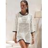 image:imageANRABESS Women 34 Sleeve Swimsuit Cover Up 2026 Summer Beach Vacation Clothes Crochet Knit Bathing Suit Swimwear Mini DressBlackwhite