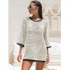 image:imageANRABESS Women 34 Sleeve Swimsuit Cover Up 2026 Summer Beach Vacation Clothes Crochet Knit Bathing Suit Swimwear Mini DressBlackwhite