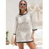image:imageANRABESS Women 34 Sleeve Swimsuit Cover Up 2026 Summer Beach Vacation Clothes Crochet Knit Bathing Suit Swimwear Mini DressBlackwhite
